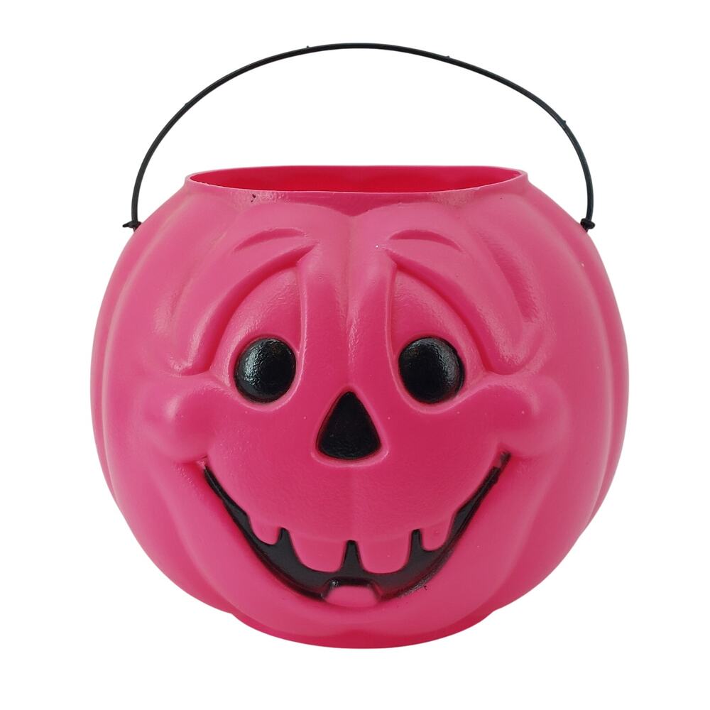 Pink Pumpkin Halloween Bucket Blow Mold General Foam Plastics Candy Pail